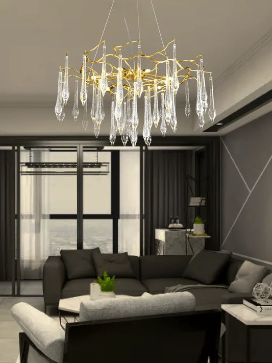 DecorBites™ Large Droplet Crystal Chandelier: Modern Bedroom & Restaurant Pendent Lamp