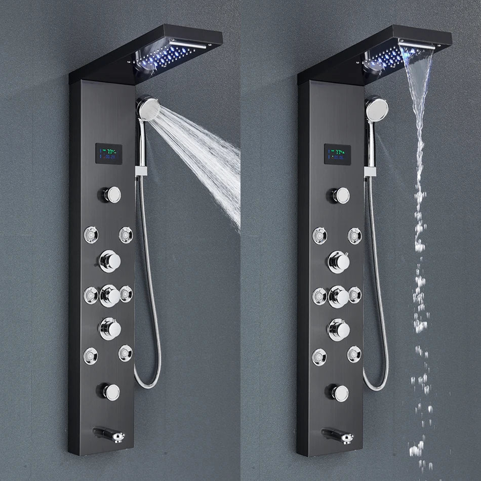 DecorBites™ LED Rainfall Shower Panel System with Temperature Screen & Massage SPA