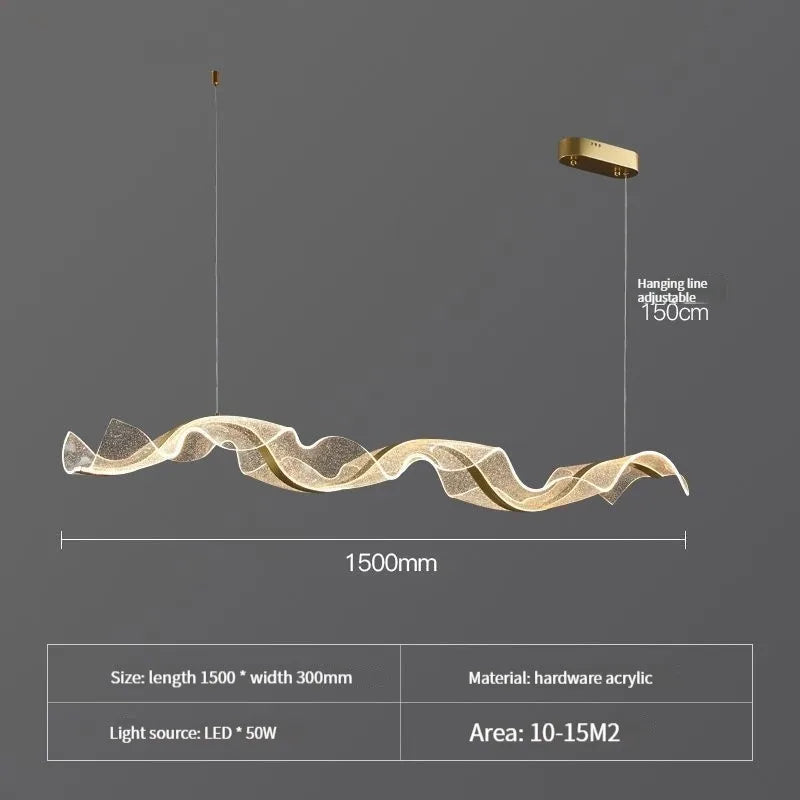 DecorBites™ Gold Wave Design Acrylic Pendant Light Chandelier for Living Room & Kitchen