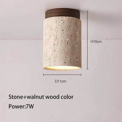 DecorBites™ Japanese Style Stone Wood Round LED Ceiling Lamp for Living Room and Corridor