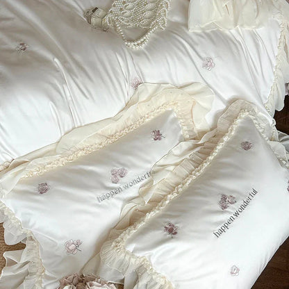 Decobites Vintage Rose Embroidery Lace Princess Wedding Bedding Set