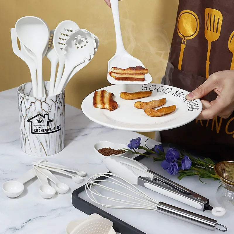 مجموعة أدوات المطبخ المصنوعة من السيليكون DecorBites™، مكونة من 18 قطعة، تتضمن ملعقة تقليب وملعقة قياس وأدوات طبخ