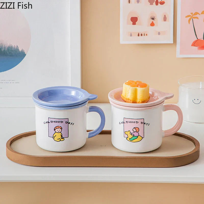 DecorBites™ Lovers Cartoon Pattern Porcelain Coffee Mug Tea Cup for Dining Table