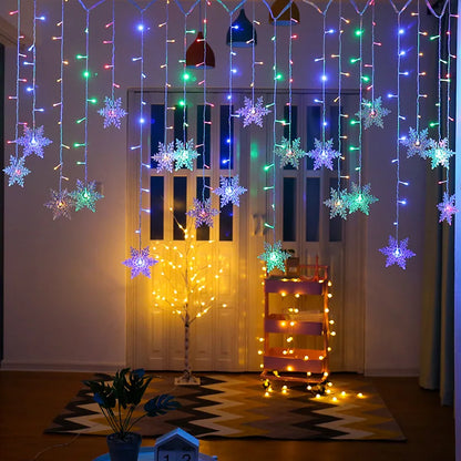 3.2M Christmas Light Led Snowflake Curtain Icicle Fairy String Lights Outdoor Garland Home Party Garden 2023 New Year Decoration