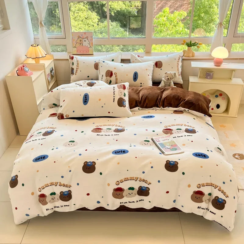 DecorBites™ Cartoon Print Milk Velvet Bedding Set: Cozy, Skin-Friendly Winter Bedclothes