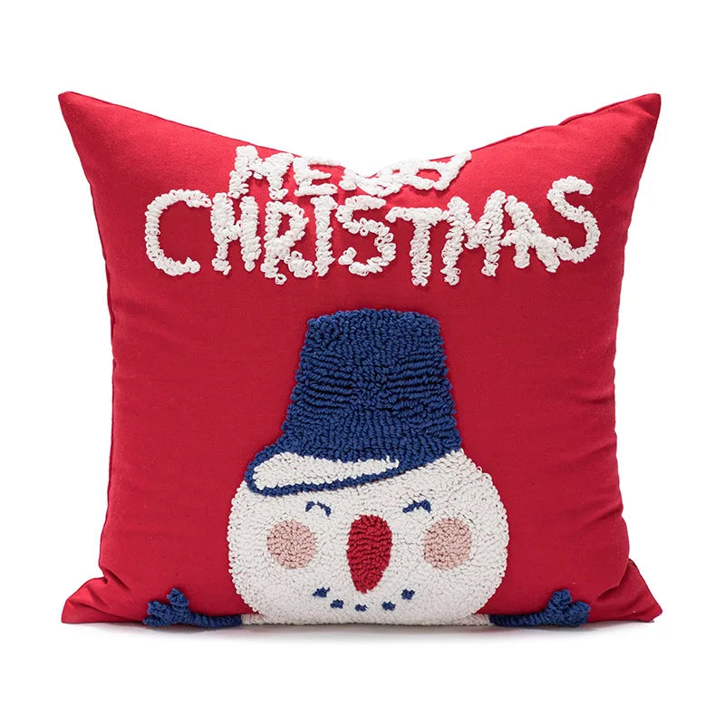 DecorBites™ Christmas Embroidered Red Geometric Pillow Cover for Festive Home Decor