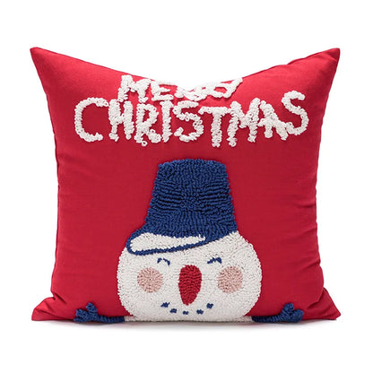 DecorBites™ Christmas Embroidered Red Geometric Pillow Cover for Festive Home Decor