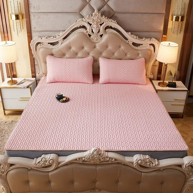 DecorBites™ Cartoon Print Silky Mattress Set: 4-Layer Quilted Breathable Cushion