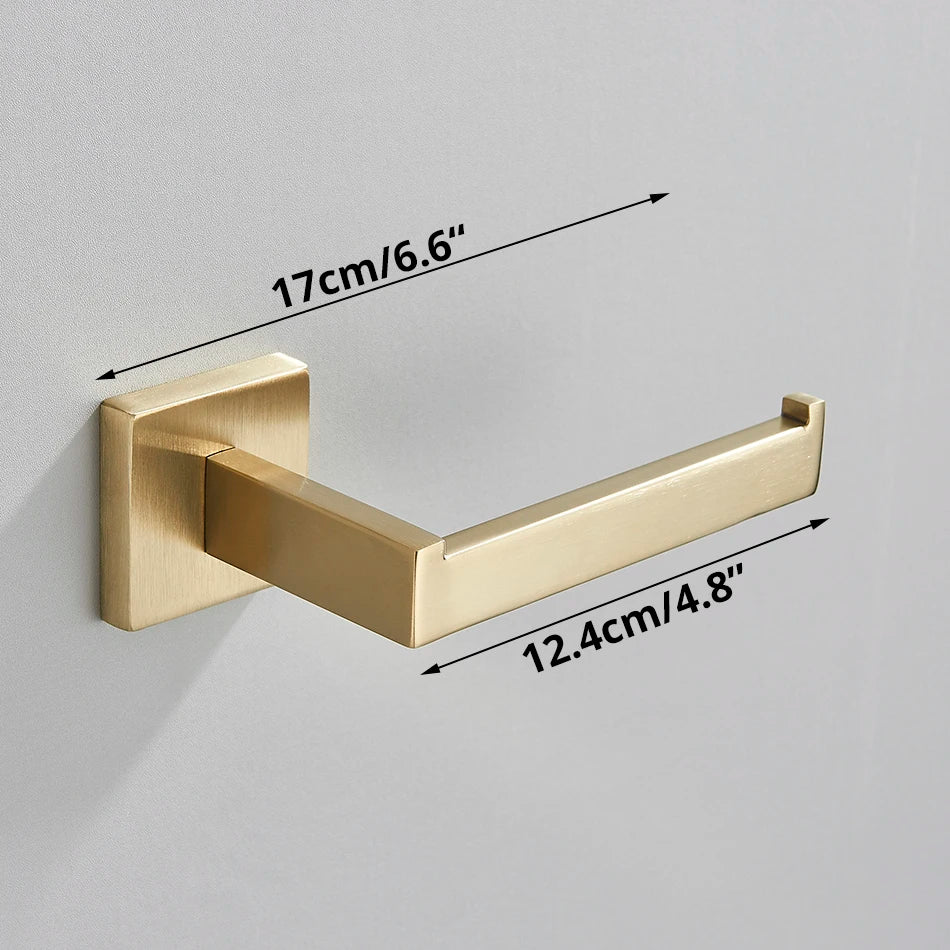 DecorBites™ Brushed Gold Bathroom Set: Towel Bar, Robe Hook, Shelf, Tissue Holder & Accessories