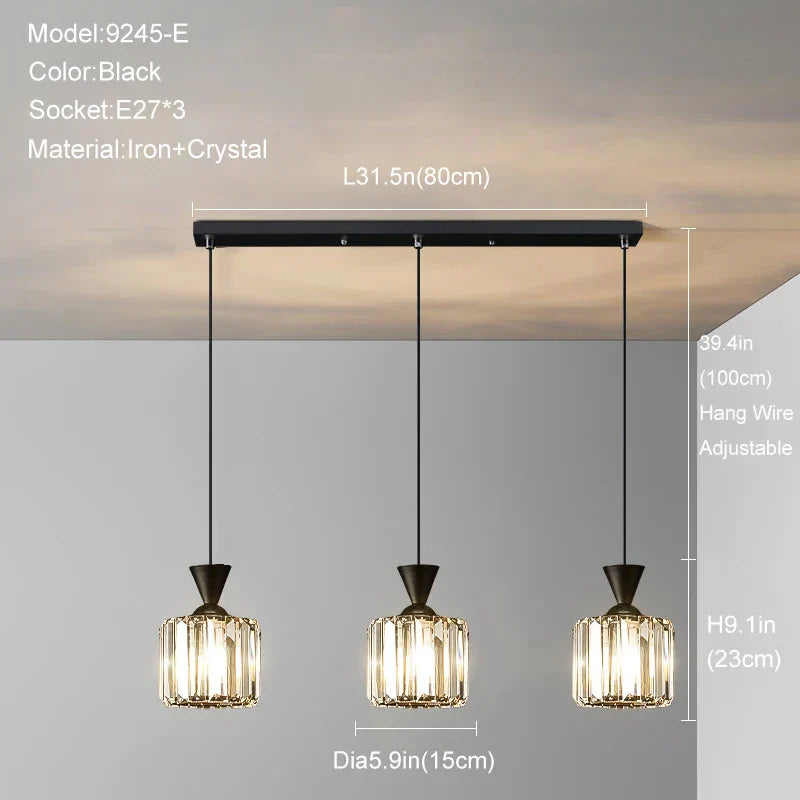 DecorBites™ Gold Mini Crystal Pendant Chandelier for Bedroom, Kitchen Island, Hallway - Small Black E27 Lamp