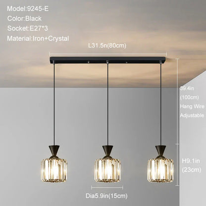 DecorBites™ Gold Mini Crystal Pendant Chandelier for Bedroom, Kitchen Island, Hallway - Small Black E27 Lamp