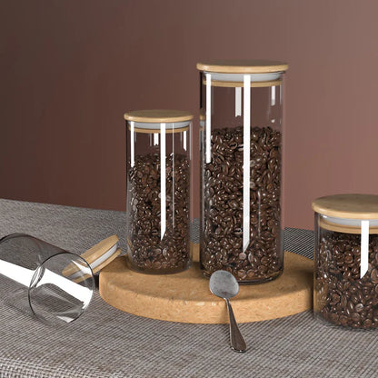 مرطبان ديكوربايتس™ الزجاجي المحكم لتخزين حبوب القهوة مع غطاء من الخيزران لحفظها في المطبخ