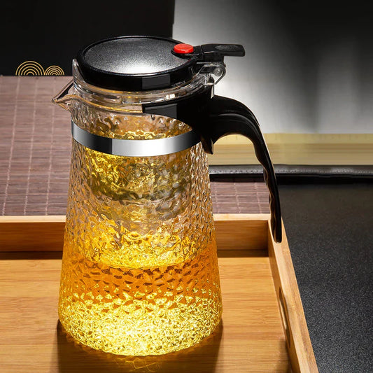 DecorBites™ Glass Tea Maker with Hammer Pattern Filter for Brewing Perfect Tea