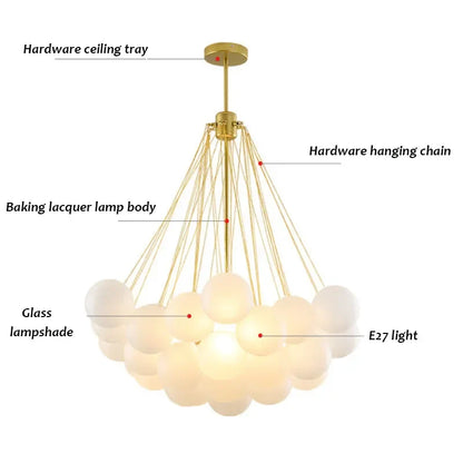 DecorBites™ Glass Chandelier: Nordic 19/37 Ball LED Lighting, Black Gold Pendant for Home Décor
