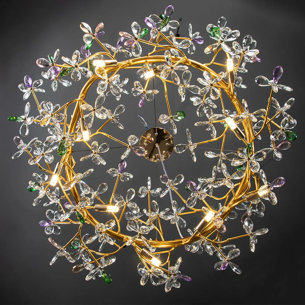 DecorBites™ Crystal Flowers Chandelier Gold LED Tree Branch Luxury Chandelier