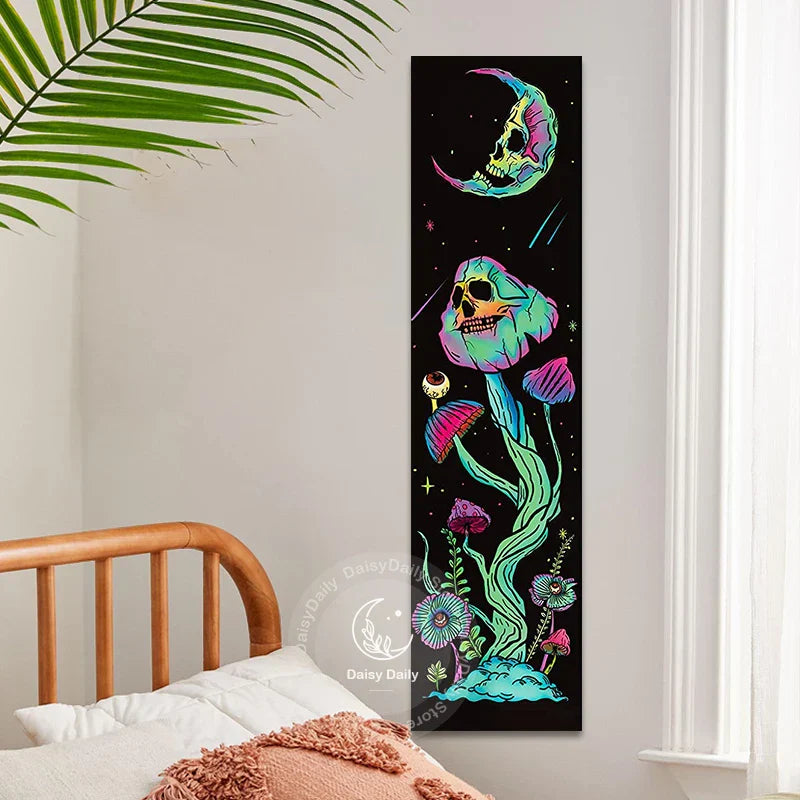 Decobites Sun Moon Vertical Skull Floral Galaxy Tapestry Space Wall Hanging