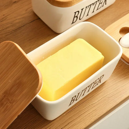 Butter Container Ceramic Box Restaurant Sealed Storage Box Cheese Boxwith Knife Butter Slicer Butter Dish Tableware