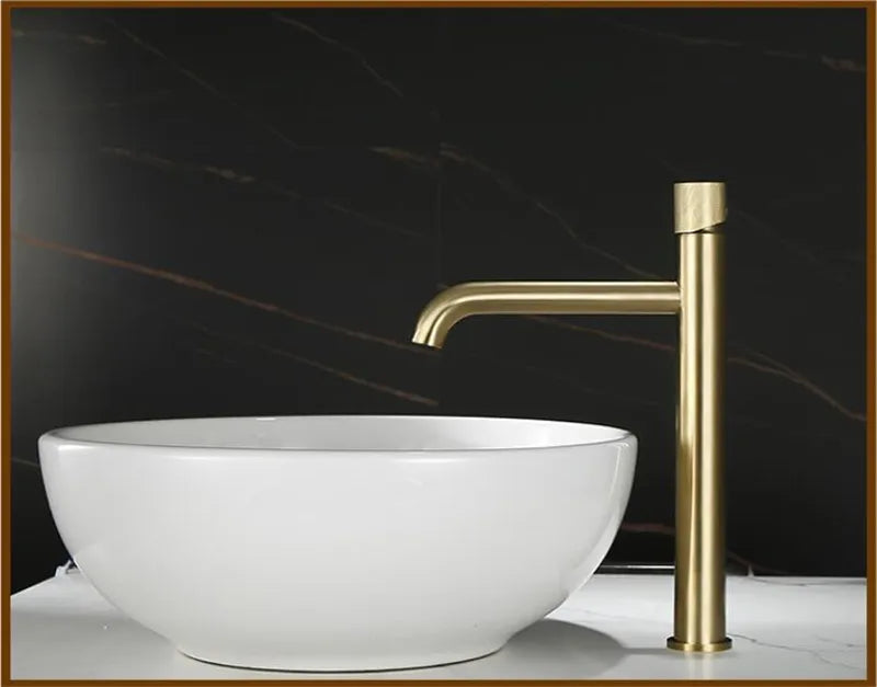 DecorBites™ Brushed Gold Basin Faucet - Single Handle, Deck Mounted Cold & Hot Water Mixer