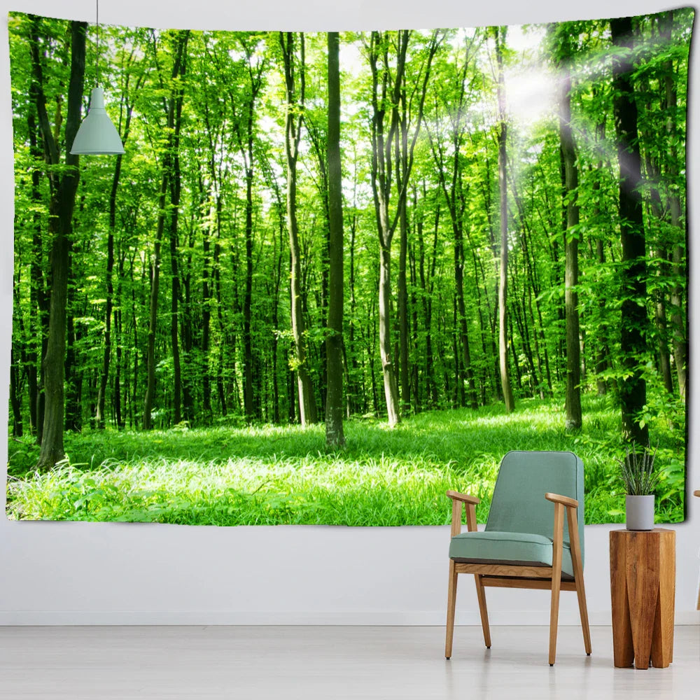 Decobites Tropical Forest Tapestry Wall Hanging - Boho Style Nature Scenery Home Decor