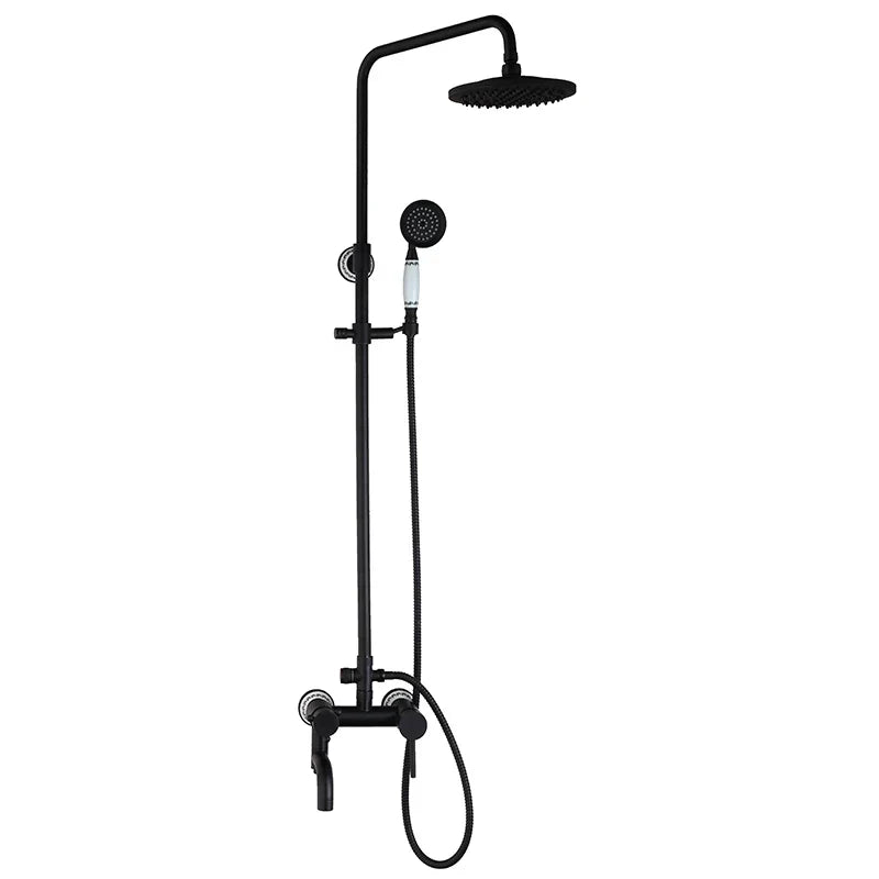 DecorBites™ 8 Inch Matte Black Shower Faucet Set with Hand Spray and Rainfall Head