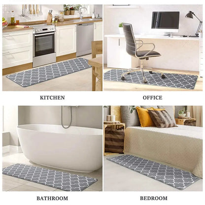 Decobites Grey Plaid Kitchen Rug Blue Lattice Long Absorption Doormat in Striped Design