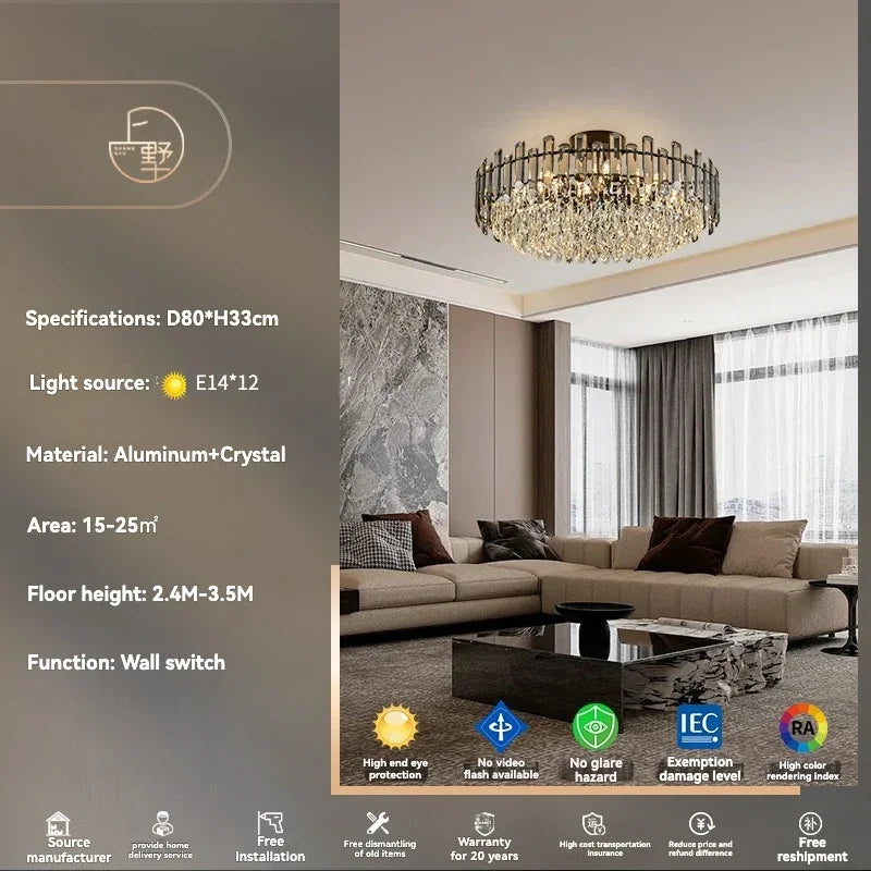 Gold Crystal LED Chandelier Round100cm Radiant