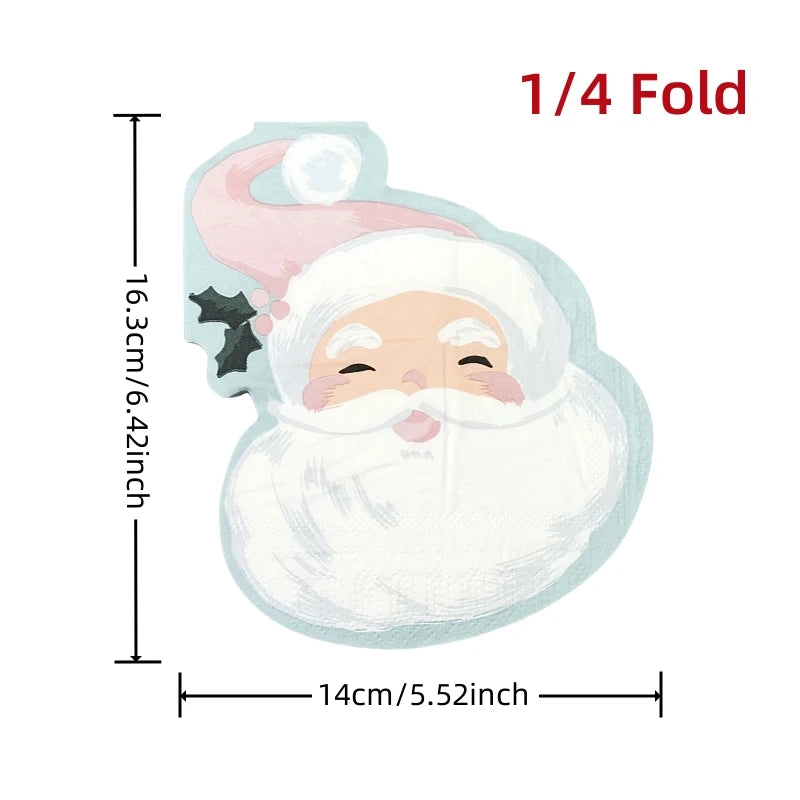 20Pcs/Bag Cartoon Die Cut Santa Claus Stocking Tree Decoupage Paper Napkins Paper Serviettes for Christmas Party Tableware Decor