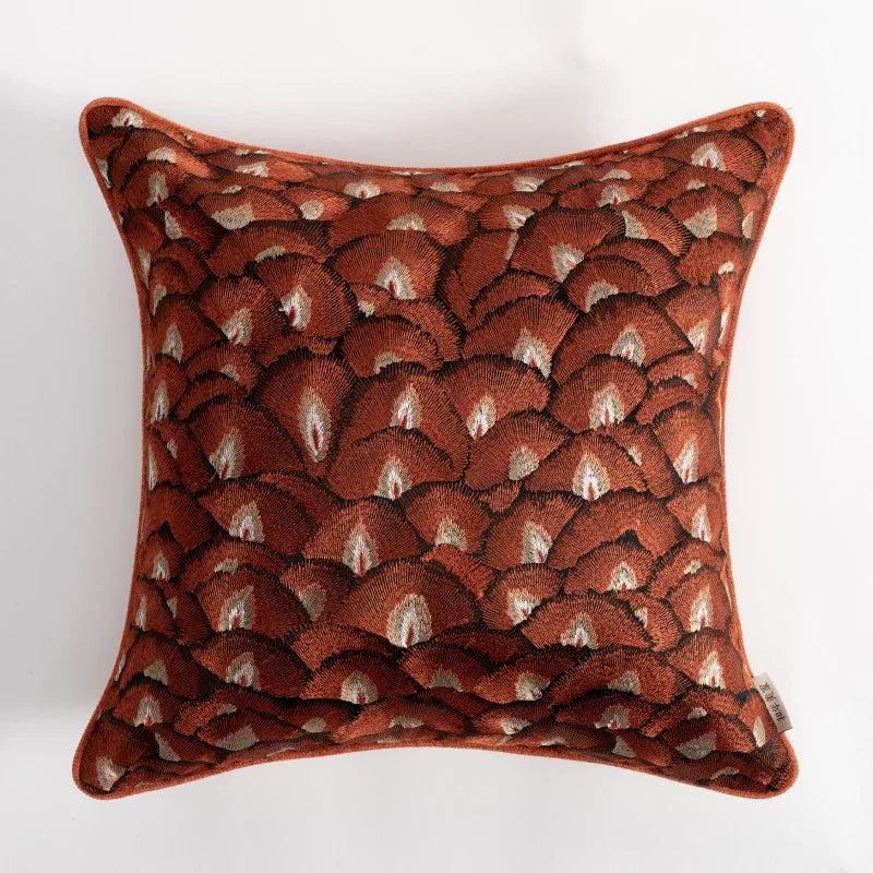 DecorBites™ Embroidered Geometry Pillow Case | Brick Red Retro Design | Sofa Cushion Cover
