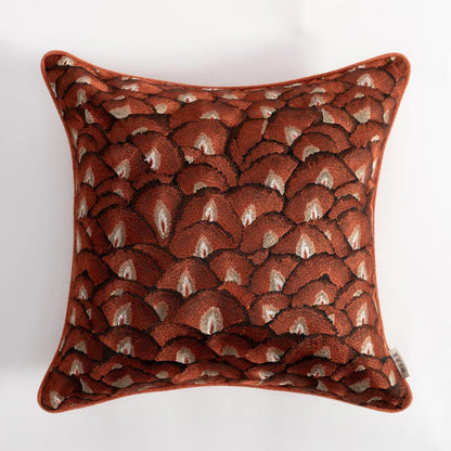 DecorBites™ Embroidered Geometry Pillow Case | Brick Red Retro Design | Sofa Cushion Cover