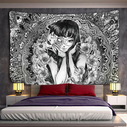 Decobites Mysterious Horror Anime Tapestry | Kawaii Room Decor Art Illustration