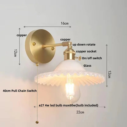 Decorbites™ Grüne Glas-LED-Wandleuchten mit Zugschalter - Vintage-Kupfer-Wandleuchte