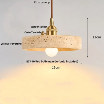 DecorBites™ LED Pendant Lamp Yellow Travertine Japanese Style Adjustable Hanging Light