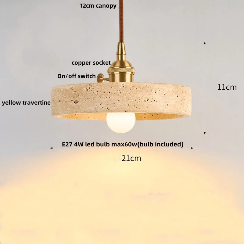 DecorBites™ LED Pendant Lamp Yellow Travertine Stone Wood Nordic Modern Hanging Light