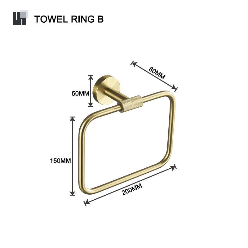 DecorBites™ Brushed Gold Brass Bathroom Accessories Set: Hand Towel Bar, Toilet Paper Holder, Robe Hook