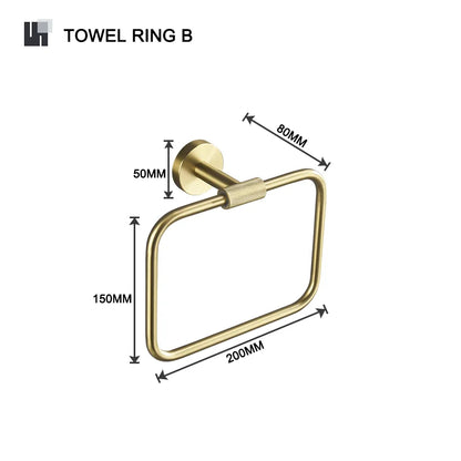 DecorBites™ Brushed Gold Brass Bathroom Accessories Set: Hand Towel Bar, Toilet Paper Holder, Robe Hook