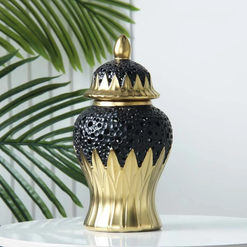 DecorBites™ Elegant Golden Porcelain Jar for Home Decoration and Storage