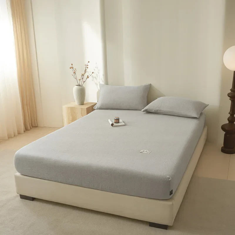 ملاءة سرير قطنية مُجهزة من DecorBites™: خيوط مجعدة، مريحة من Nordic، غطاء سرير لجميع المواسم