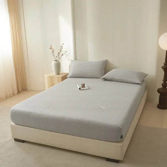 ملاءة سرير قطنية مُجهزة من DecorBites™: خيوط مجعدة، مريحة من Nordic، غطاء سرير لجميع المواسم