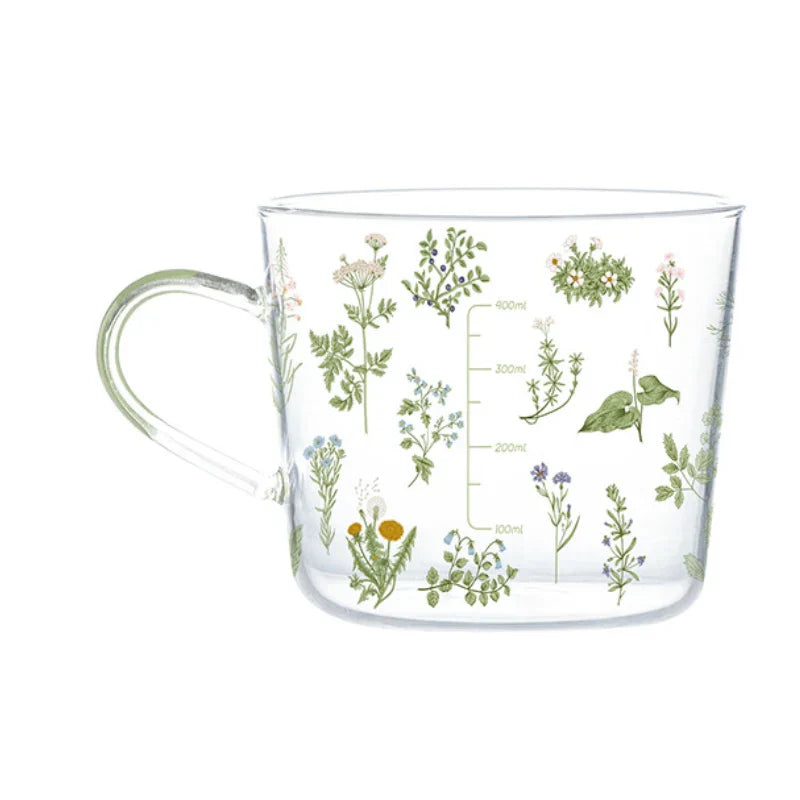 DecorBites™ 500ml Glass Mug with Handle and Scale for Breakfast Milk at Home or Office