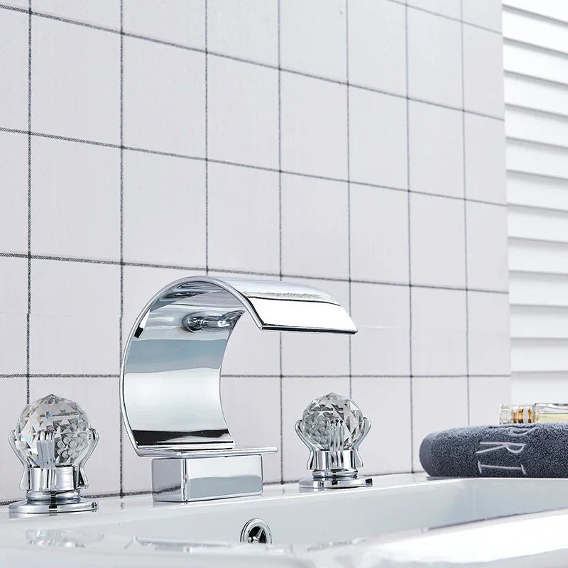 DecorBites™ Crystal Handle Gold Basin Faucet Set, Hot Cold Water Mixer Tap