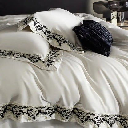 Decobites Luxury Embroidery Bedding Set: Soft, Silky, Breathable 4Pcs Set