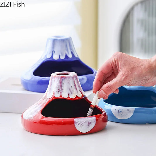 DecorBites™ Cartoon Volcanic Ceramic Ashtray with Lid Desk Decoration Windproof Ashtray