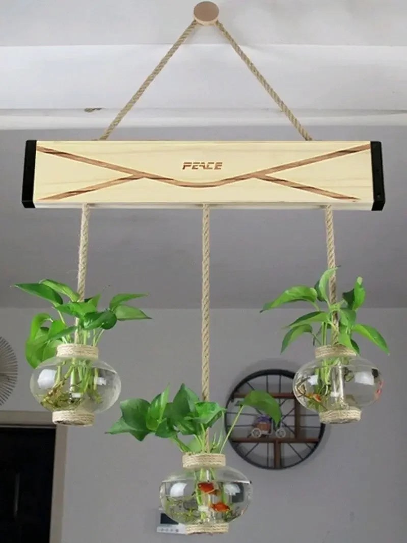 DecorBites™ Glass Planter Vase with Wooden Stand for Wall Hanging Display