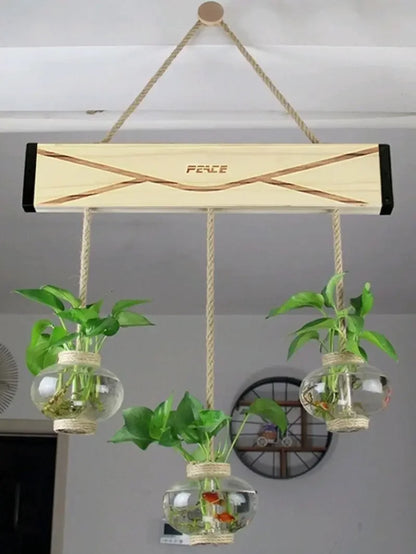 DecorBites™ Glass Planter Vase with Wooden Stand for Wall Hanging Display