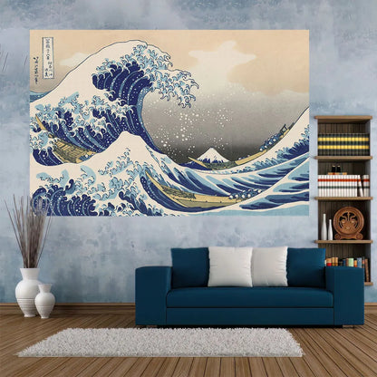 Decobites Ukiyo-E Kanagawa Landscape Tapestry: Japanese Scenery Wall Hanging for Aesthetic Home Decor