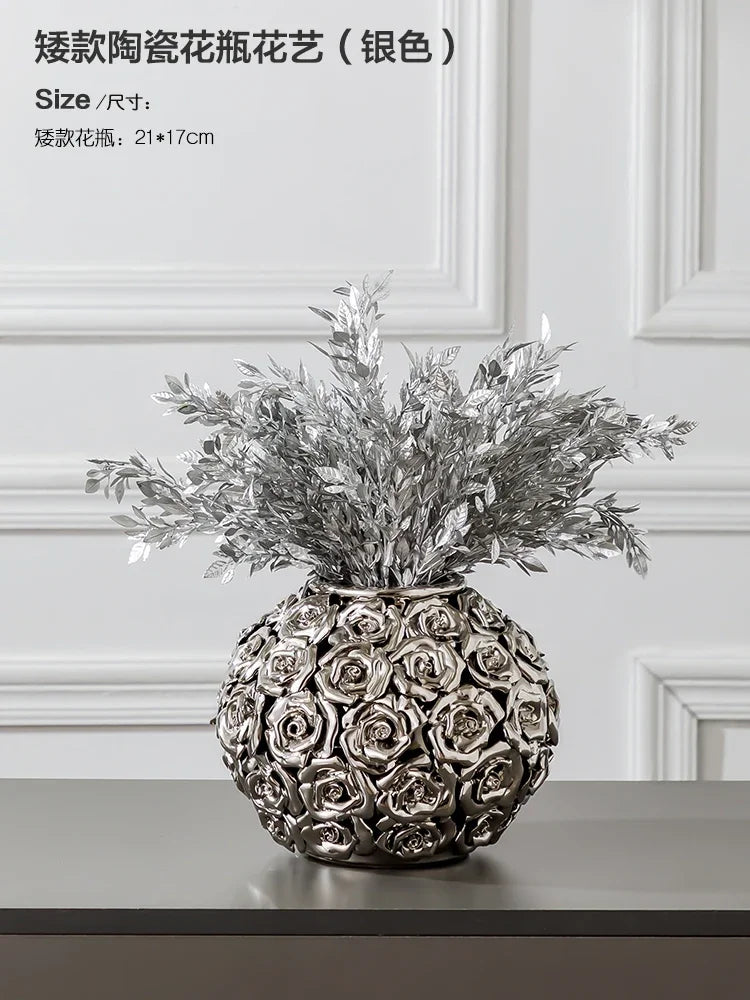 DecorBites™ Elegant Gold Ceramic Rose Vase for Modern Home Decor & Wedding Centerpieces