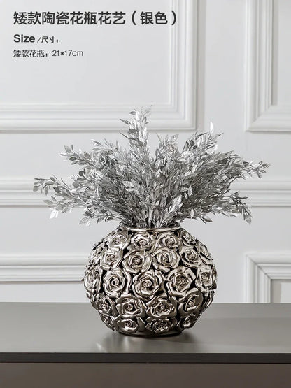 DecorBites™ Elegant Gold Ceramic Rose Vase for Modern Home Decor & Wedding Centerpieces