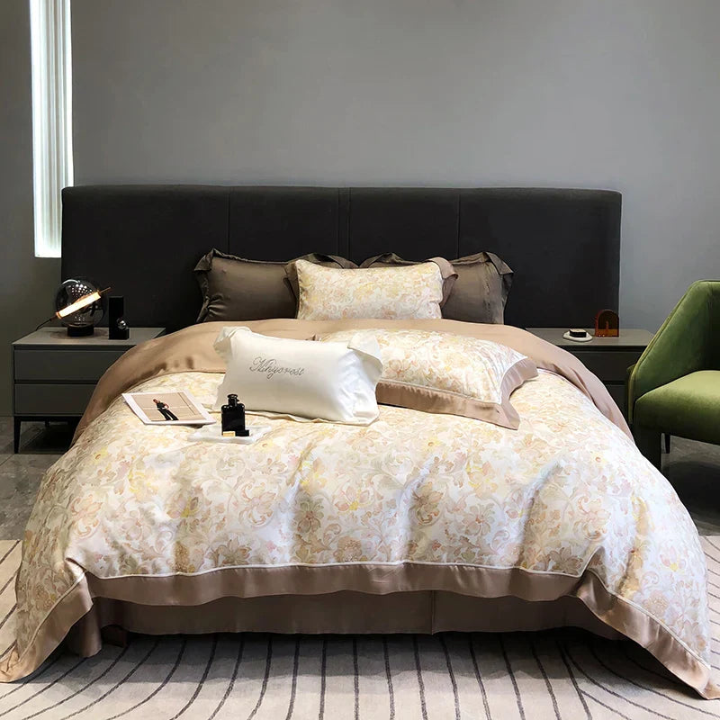 DecorBites™ Eucalyptus Lyocell Flowers Duvet Set with Sheet & Pillowcases