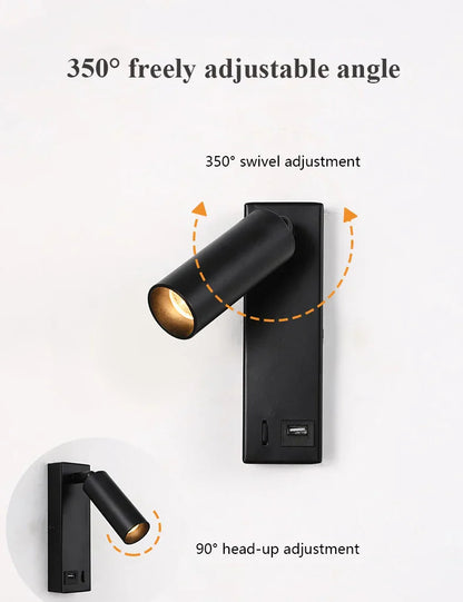 DecorBites™ Black Brass LED Wall Lamp Sconce with Switch and USB Port, 3W Spotlight