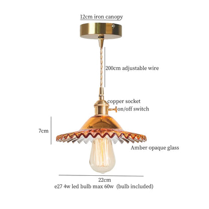 DecorBites™ Brass Amber Glass LED Pendant Light for Restaurant Bedside Kitchen Loft Bar